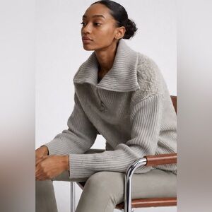 NWOT Varley Roger Zip Light Gray Cowl Neck Sweater oversized sherpa freeze